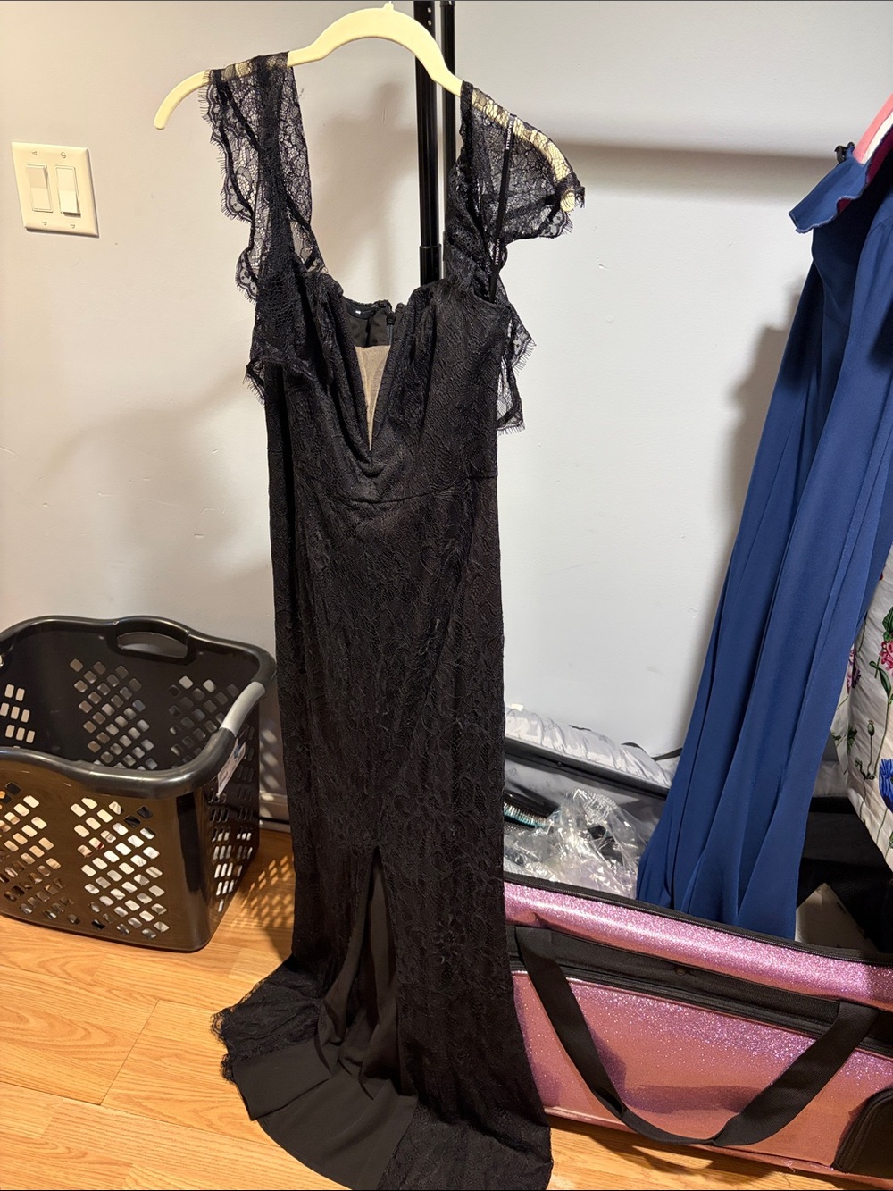 MAJORELLE Black Lace V-Neck Gown